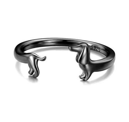 Quinn - Adjustable silver and gold dachshund ring in wraps
