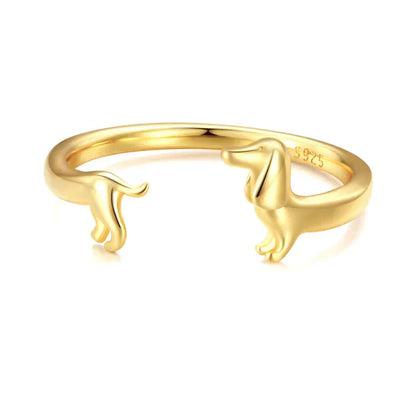 Quinn - Adjustable silver and gold dachshund ring in wraps