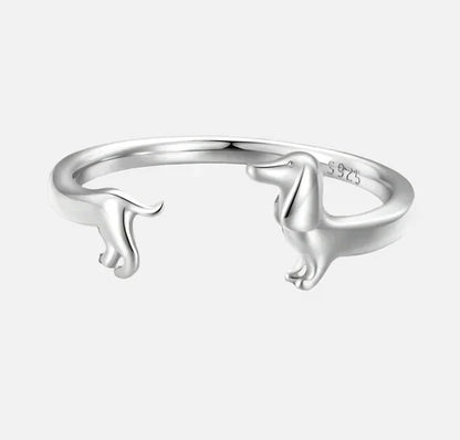 Aubri - Adjustable silver and gold dachshund ring in wraps