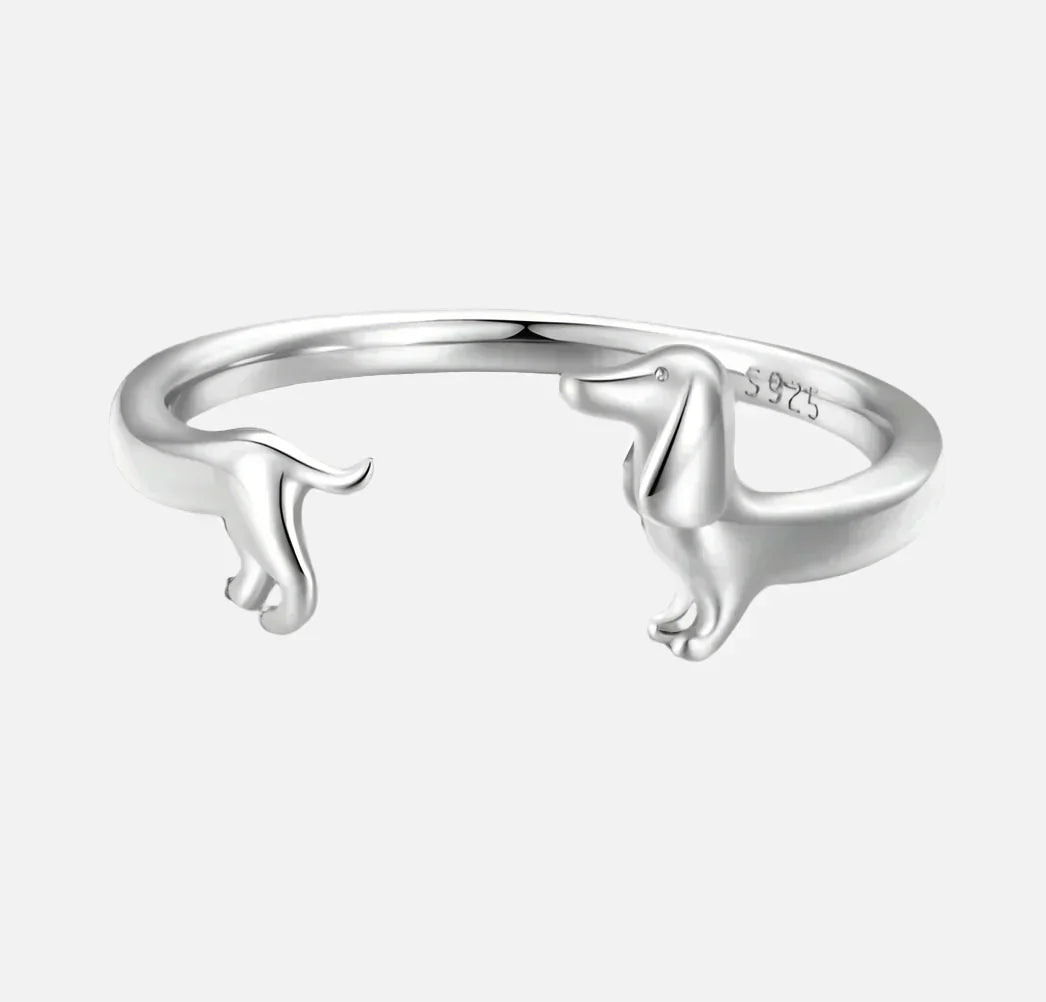 Quinn - Adjustable silver and gold dachshund ring in wraps