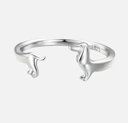 Quinn - Adjustable silver and gold dachshund ring in wraps