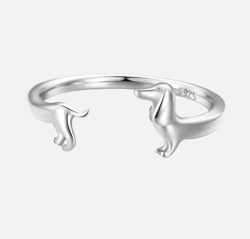 Quinn - Adjustable silver and gold dachshund ring in wraps