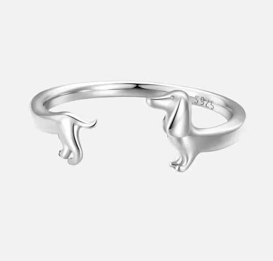 Quinn - Adjustable silver and gold dachshund ring in wraps